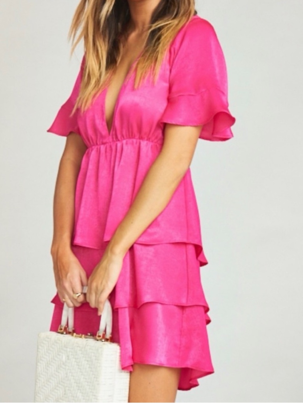 Show Me Your Mumu Pink Dulce Dress Small Tiered Ruffle V-Neck Mini - Picture 6 of 7